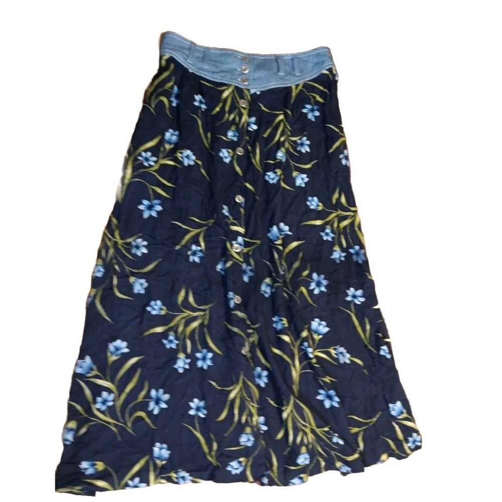 Vtg Capacity Floral Midi Skirt Womens L Button Up Pockets Cottagecore Prairie